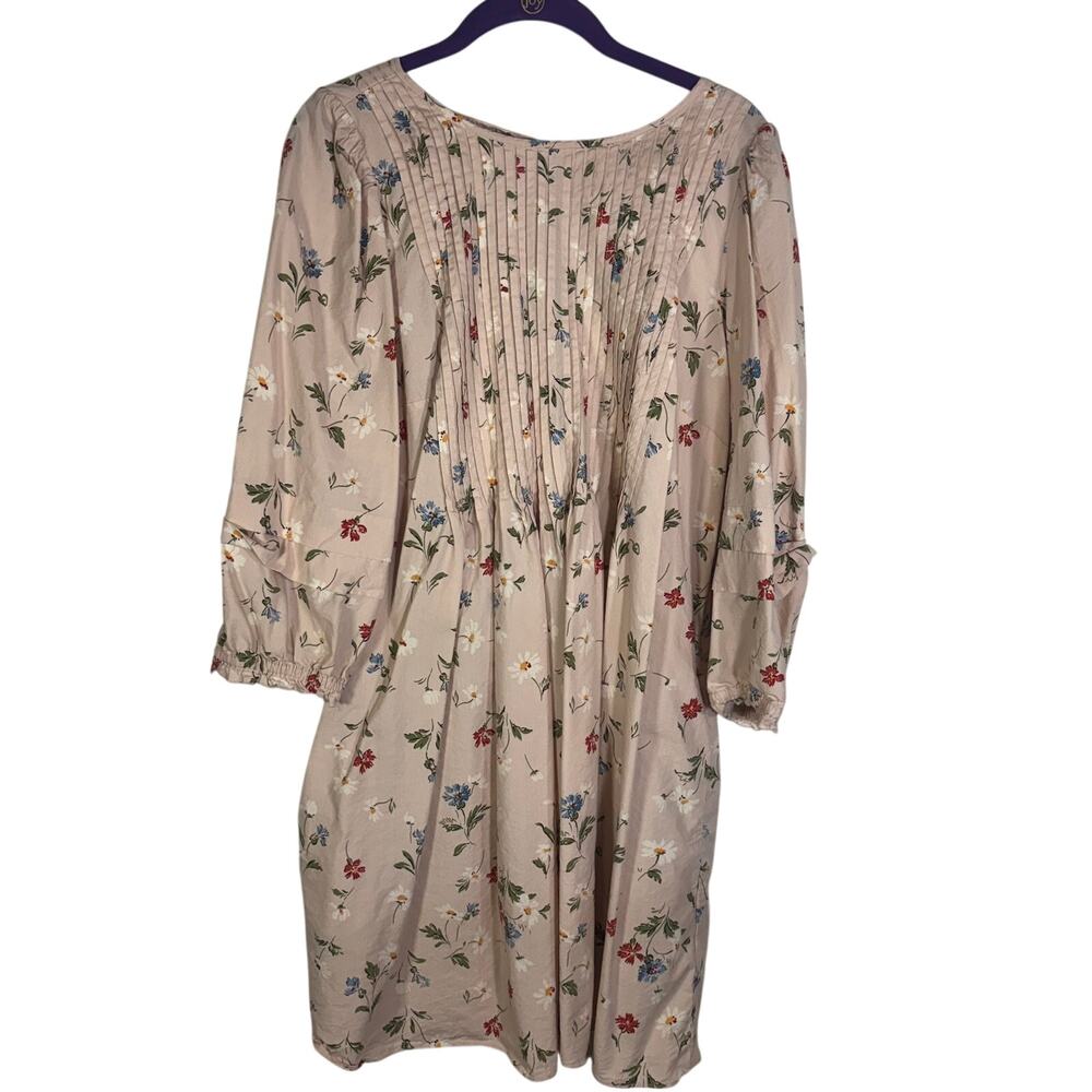 Madewell Womens L Floral Pintuck Mini Dress Pink Long Sleeve Cottagecore Boho